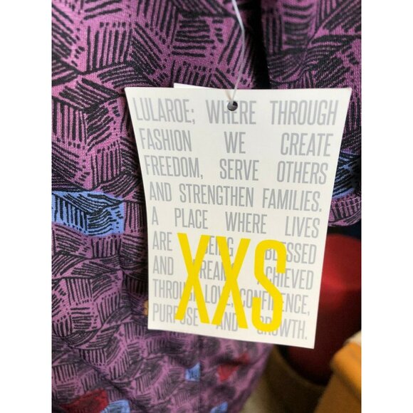 LuLaRoe Irma XXS Purple Geometric Print Short Sleeve Tunic Top Hi Low Hem - Picture 4 of 10